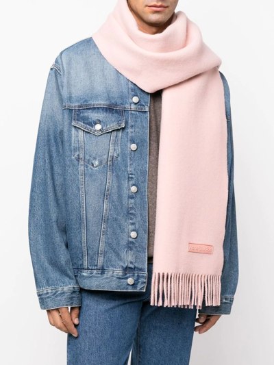 Acne Studios Logo-patch Wool Scarf In Pink