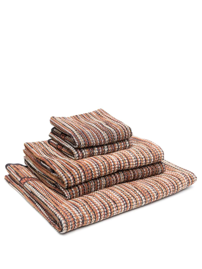 Shop Missoni Billy Striped Bath Towels (set Of 5) In Brown