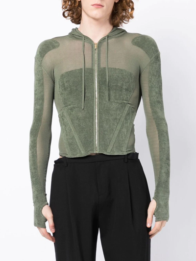 Shop Dion Lee Chenille Intarsia Zipped Hoodie In Green