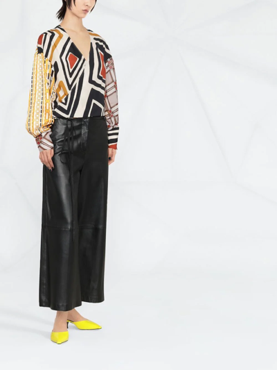 Dsquared2 Geometric-print Wrap-front Blouse In Neutrals
