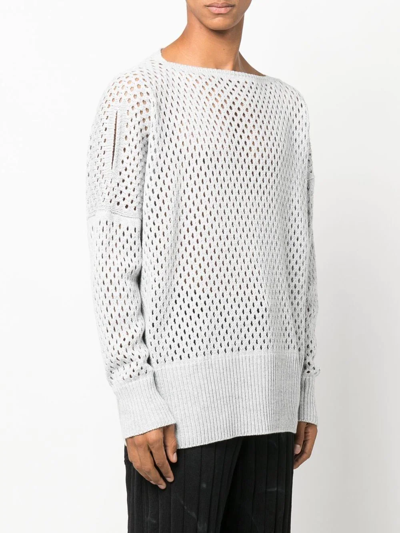 Shop Sulvam Drop-shoulder Mesh-knit Jumper In Grey