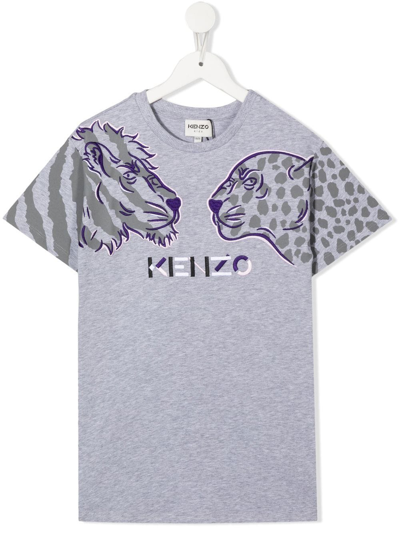 Shop Kenzo Embroidered-logo T-shirt Dress In Grey