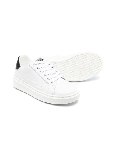 Shop Karl Lagerfeld Logo-embossed Leather Sneakers In White