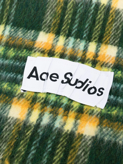 Shop Acne Studios Logo-patch Tartan-pattern Scarf In Green