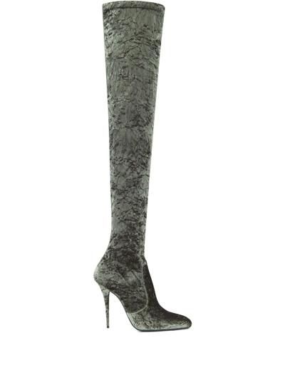 Shop Saint Laurent Ella 110mm Thigh-high Boots In Green
