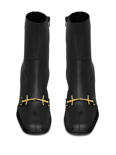 Saint Laurent Beau Square Toe Boots In Black
