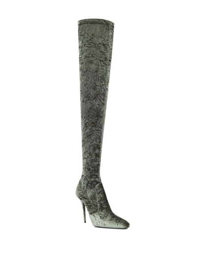 Saint Laurent Crinkled Velvet-finish 110mm Boots In Green