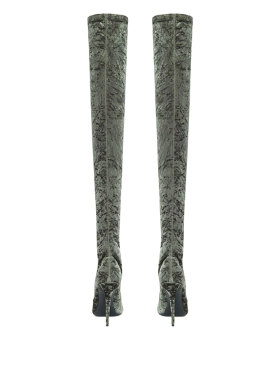Saint Laurent Crinkled Velvet-finish 110mm Boots In Green