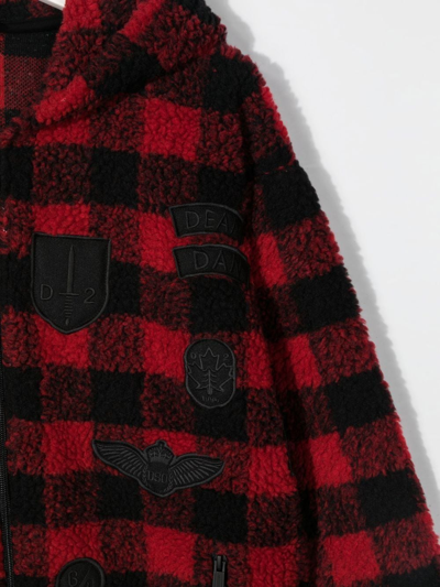 Shop Dsquared2 Teen Checked Faux-shearling Jacket In Red