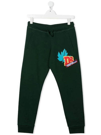 Shop Dsquared2 Teen Logo-patch Cotton Track Pants In Green
