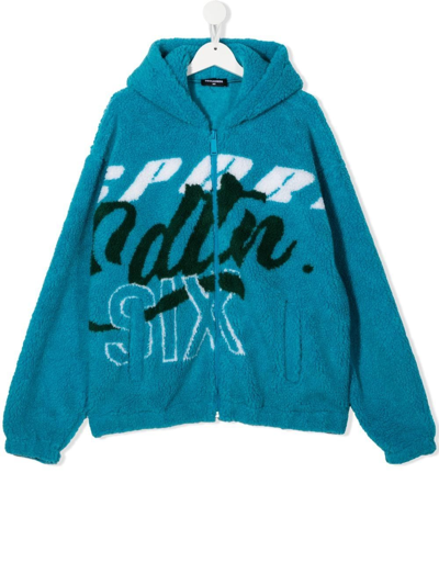 Shop Dsquared2 Teen Zip-up Hooded Fleece In Blue