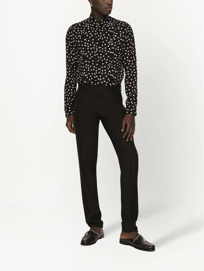 Shop Dolce & Gabbana Wool Jacquard Tailored Trousers In Black