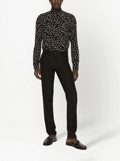 Shop Dolce & Gabbana Wool Jacquard Tailored Trousers In Black