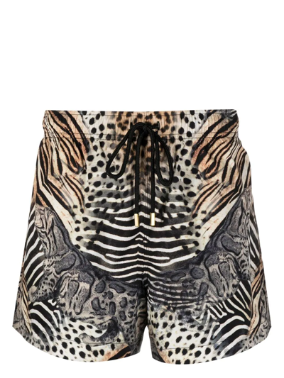 Shop Camilla Mixed Animal-print Swim Shorts In Brown