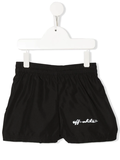 Shop Off-white Logo-print Swim Shorts In Black