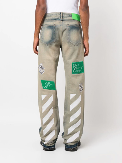 Shop Off-white Diag Multi-logo Jeans In Grey