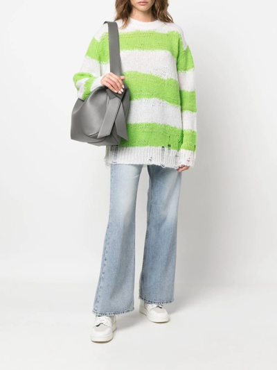 Shop Acne Studios Striped Knitted Jumper In Green