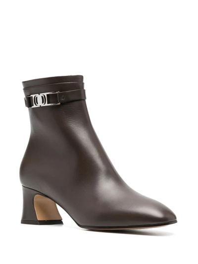 Shop Ferragamo Rego 55 Logo-plaque Ankle Boots In Brown