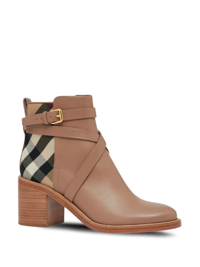 Burberry Women's New Pryle House Check & Leather Ankle Boots In Wheat |  ModeSens