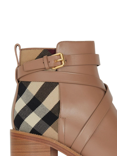 Shop Burberry Check-pattern Ankle Boots In Brown