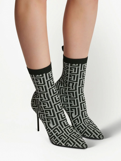 Shop Balmain Skye Monogram Knit Ankle Boots In Black