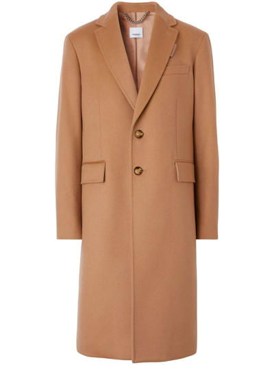 Shop Burberry Notched-lapel Single-breasted Coat In Neutrals