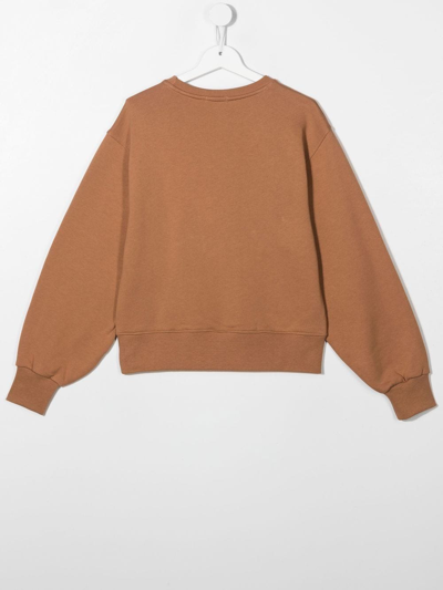 Shop Pinko Teen Pearl Embellished Cotton Sweatshirt In Brown
