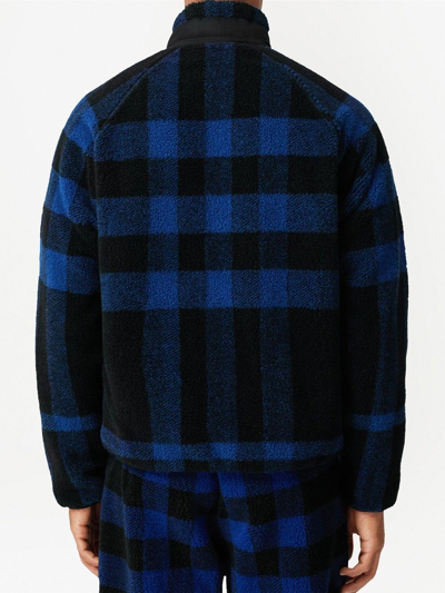Burberry Cotton-blend Twill-panelled Checked Fleece Jacket In Blue