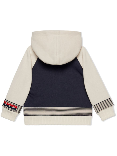 Shop Gucci Intarsia-knit Logo Hooded Jacket In Blue