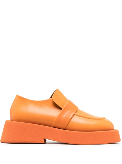 Shop Marsèll Square-toe Leather Loafers In Orange