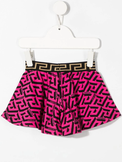 Shop Versace La Greca Wide-leg Shorts In Pink