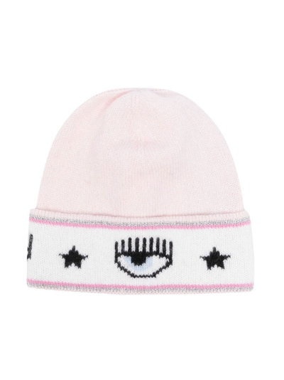 Shop Chiara Ferragni Jacquard Fine-knit Hat In Pink