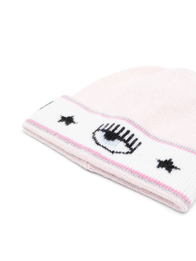 Shop Chiara Ferragni Jacquard Fine-knit Hat In Pink
