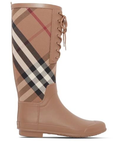 Shop Burberry Vintage Check-print Rain Boots In Brown