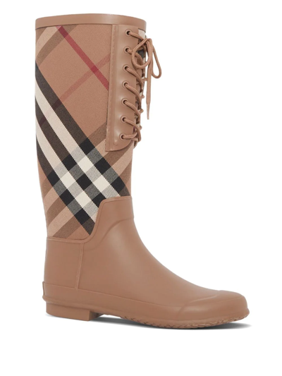 Shop Burberry Vintage Check-print Rain Boots In Brown