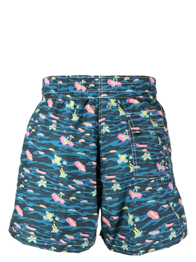 Shop Arrels Barcelona Graphic-print Swim Shorts In Blue