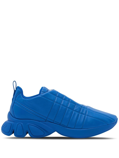Shop Burberry Quilted Classic Leather Sneakers In Blue