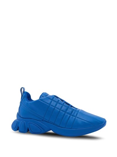 Shop Burberry Quilted Classic Leather Sneakers In Blue