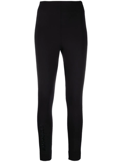 Shop Moncler Logo-embellished High-waist Leggings In Black
