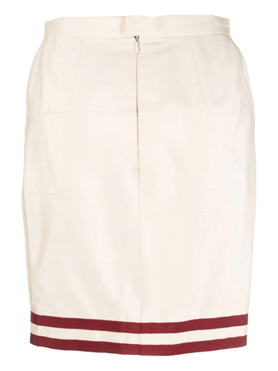 Pre-owned Chanel 1980s High-waisted Silk Pencil Skirt In Neutrals