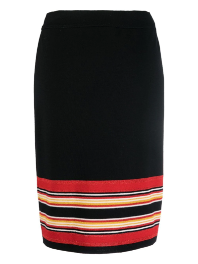 Pre-owned Saint Laurent 1980s Striped Knitted Skirt In Black