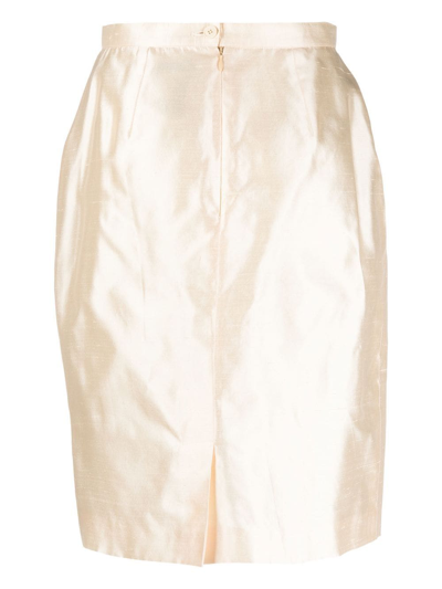 Pre-owned Saint Laurent 1990s High-waisted Silk Skirt In Gold