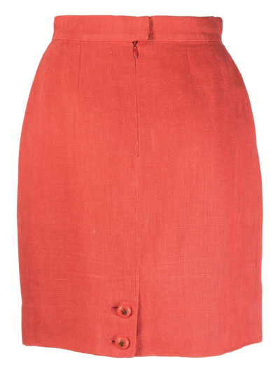Pre-owned Chanel 1980s High-waisted Linen Skirt In Red