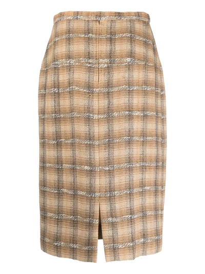 Pre-owned Chanel 1980s Plaid-check Pencil Skirt In Neutrals