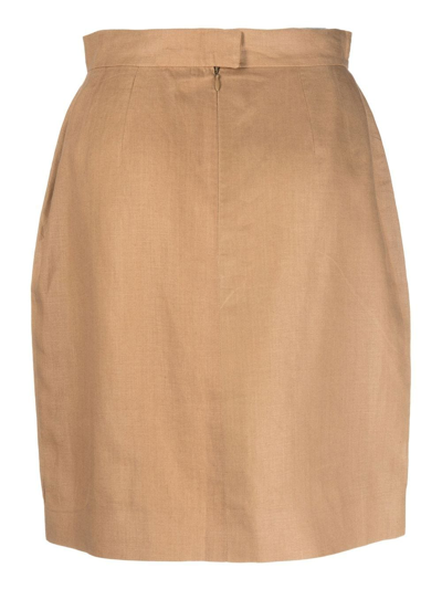 Pre-owned Chanel 1980s High-waisted Linen Skirt In Neutrals
