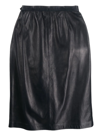 Pre-owned Saint Laurent 1980s High-waisted Leather Skirt In Blue
