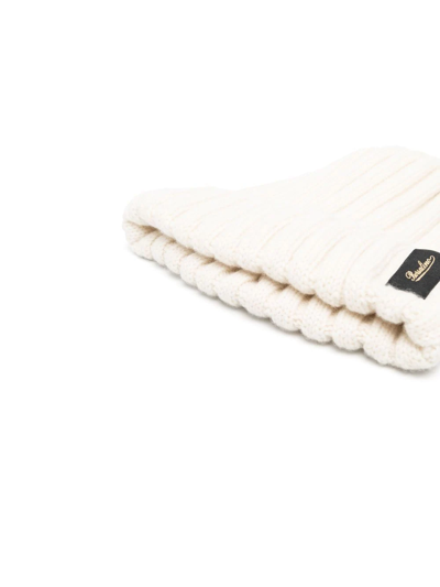 Borsalino Logo-patch Ribbed Cashmere Beanie In White