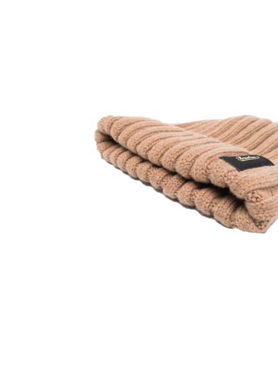 Borsalino Logo-patch Ribbed Cashmere Beanie In Brown