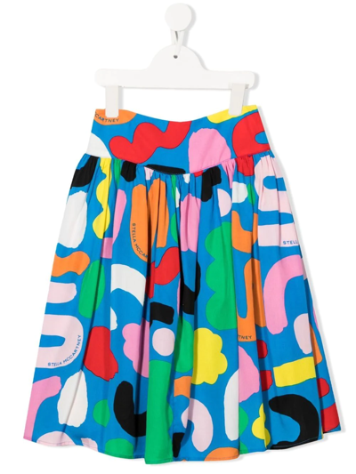 Shop Stella Mccartney Paint-swirl-print Swing Skirt In Blue