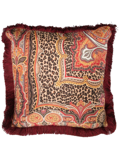 Shop Etro Home Paisley-print Silk Cushion In Red